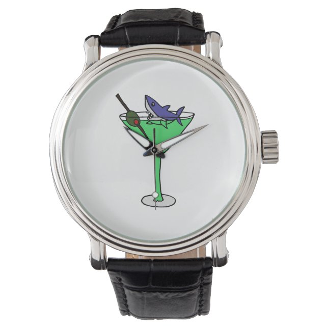 Funny Shark in Green Martini Glass Watch (Front)