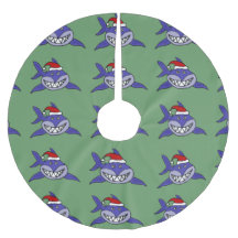 Funny Shark in Santa Hat Christmas Tree Skirt