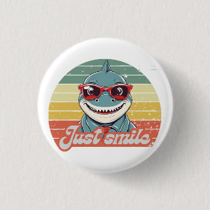 Funny shark invite you to smile 3 cm round badge