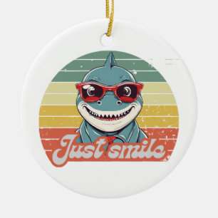 Funny shark invite you to smile ceramic ornament