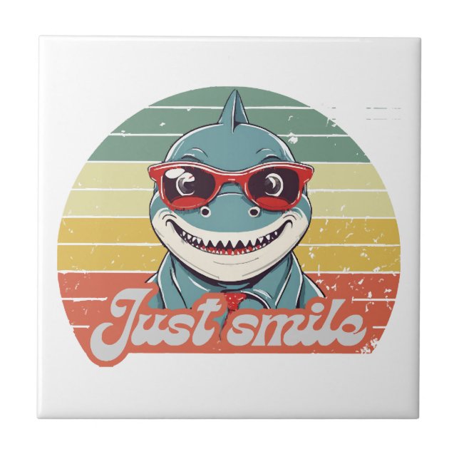Funny shark invite you to smile ceramic tile (Front)
