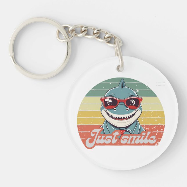 Funny shark invite you to smile key ring (Front)