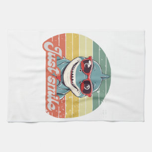 Funny shark invite you to smile tea towel