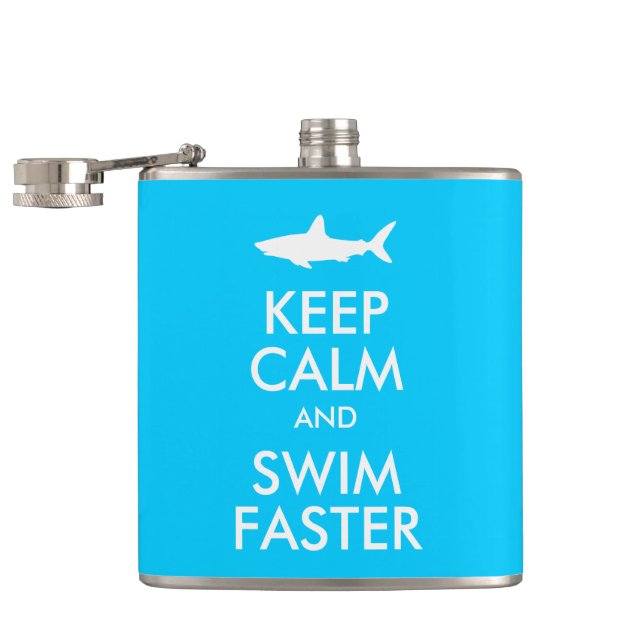 Funny Shark Keep Calm and Swim Faster Parody Hip Flask (Opened)