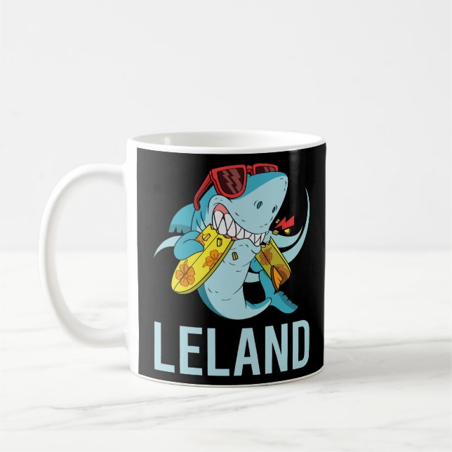 Funny Shark - Leland Name  Coffee Mug (Left)