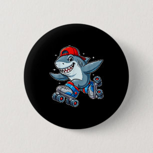Funny Shark On Roller Skates Cute Cool Skater Anim 6 Cm Round Badge