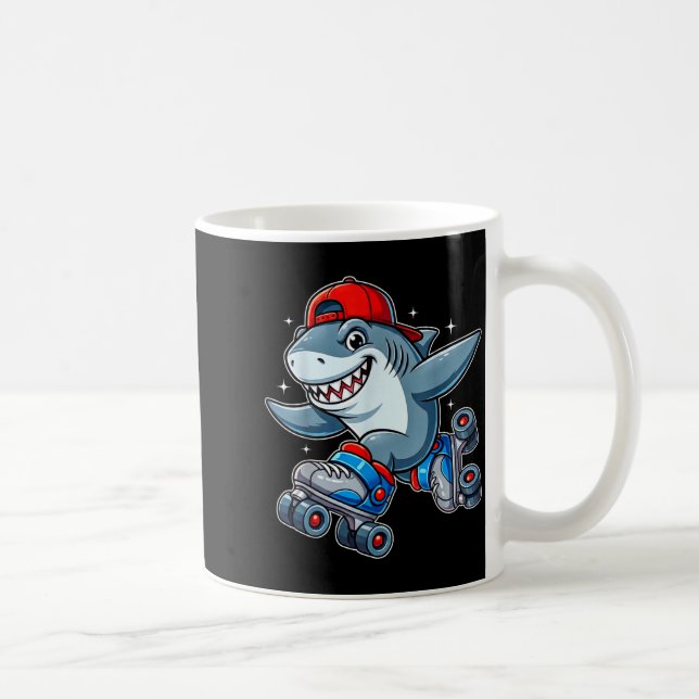 Funny Shark On Roller Skates Cute Cool Skater Anim Coffee Mug (Right)