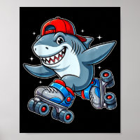 Funny Shark On Roller Skates Cute Cool Skater Anim