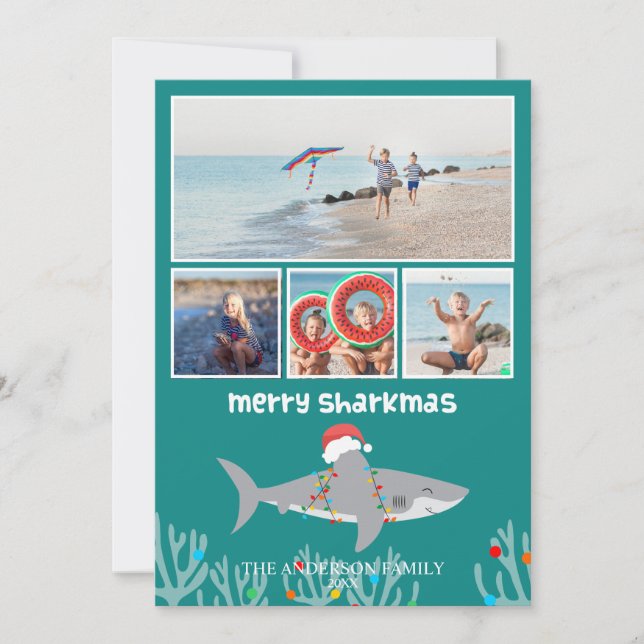 Funny Shark  Photo Christmas Flat Holiday Card (Front)