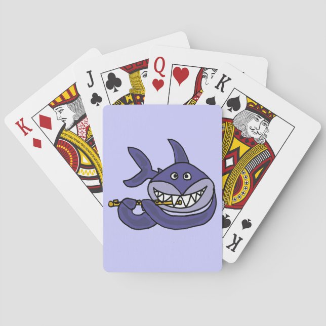 Funny Shark Playing Flute Cartoon Cards (Back)