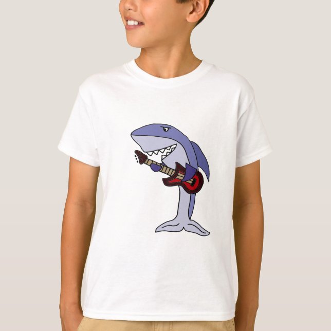 Funny Shark Playing Red Guitar T-Shirt (Front)