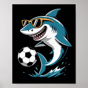Funny Shark Playing Soccer Artwork Animal Sport Gr Poster