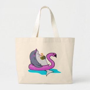 Funny Shark Pooling Vacation Week end Large Tote Bag