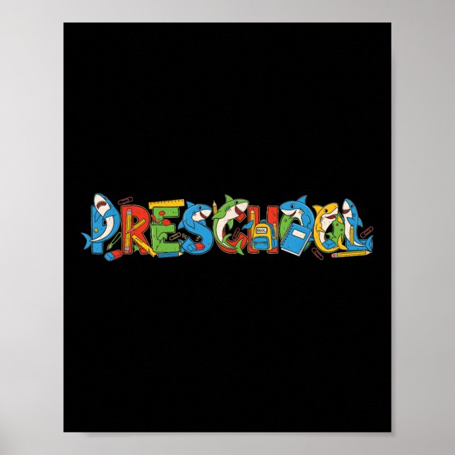 Funny Shark Preschool Pre K Back To School Kids Bo Poster (Front)