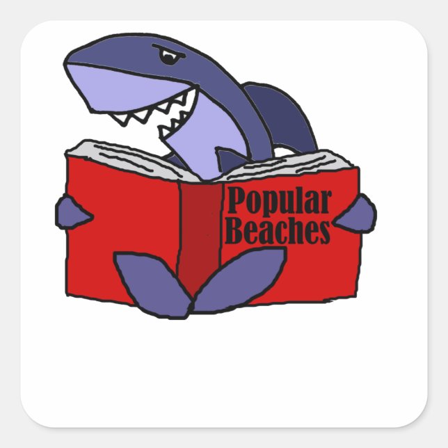 Funny Shark Reading Popular Beaches Book Square Sticker (Front)