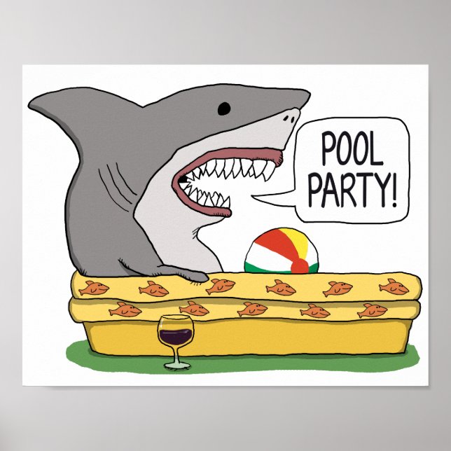 Funny Shark Ready for Pool Party Poster (Front)