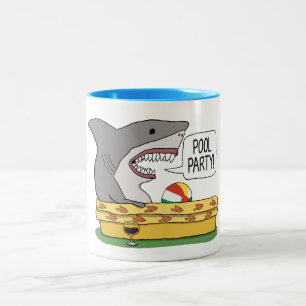 Funny Shark Ready for Pool Party Two-Tone Coffee Mug