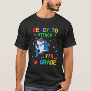 Funny Shark Student Ready To Attack 7Th Grade Back T-Shirt