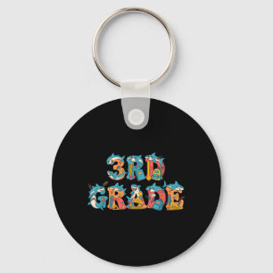 Funny Shark Third Grade Back to School Kids Boys Key Ring