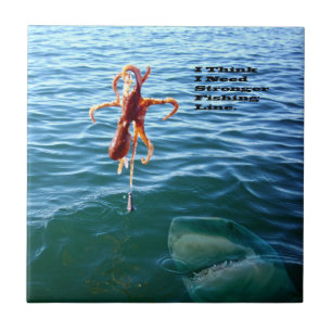 Funny Shark Wants Octopus, Ceramic Tile