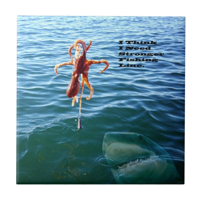 Funny Shark Wants Octopus, Ceramic Tile (Front)