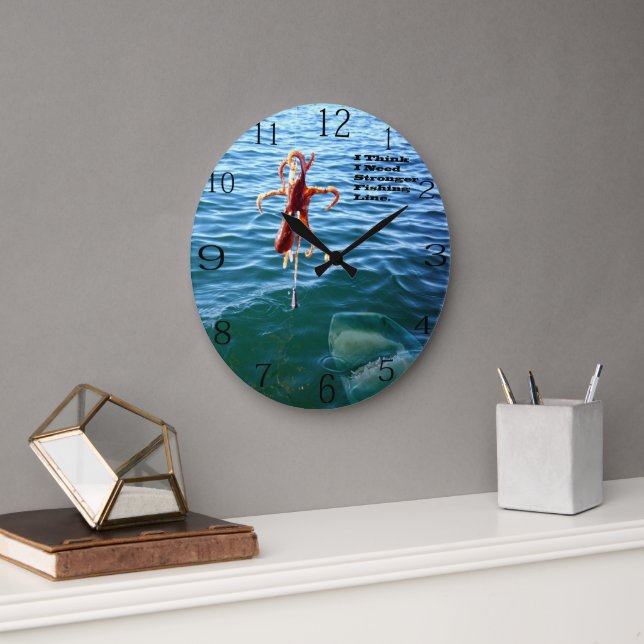 Funny Shark Wants Octopus, Large Clock (Office)