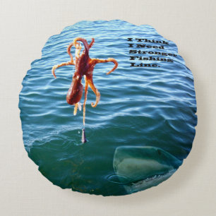 Funny Shark Wants Octopus, Round Cushion
