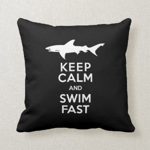 Funny Shark Warning - Keep Calm and Swim Fast Cushion