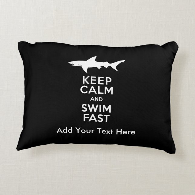 Funny Shark Warning - Keep Calm and Swim Fast Decorative Cushion (Back)