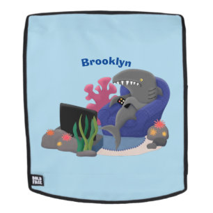Funny shark watching TV cartoon Backpack