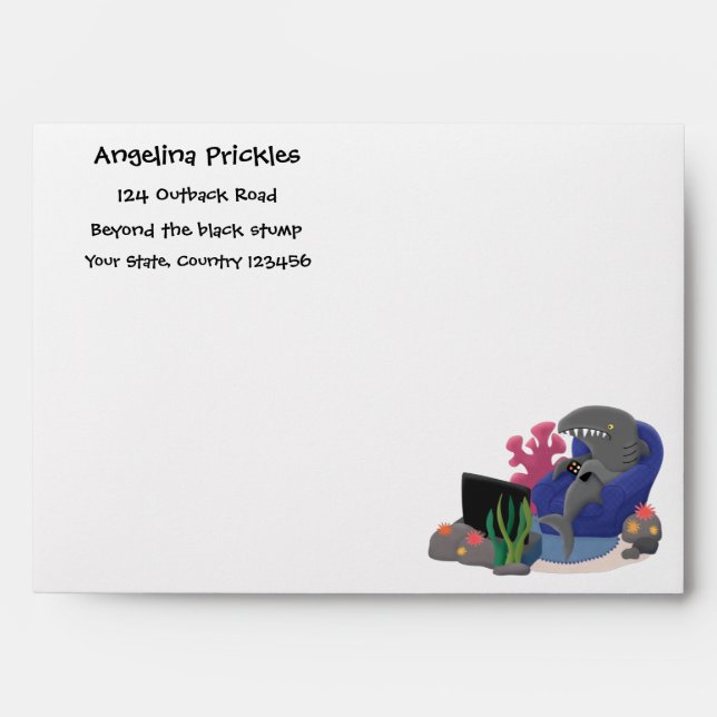 Funny shark watching TV cartoon Envelope (Front)
