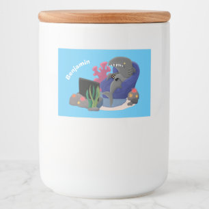 Funny shark watching TV cartoon Food Label