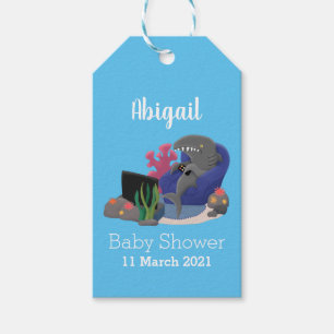 Funny shark watching TV cartoon Gift Tags