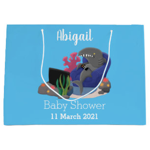 Funny shark watching TV cartoon Large Gift Bag