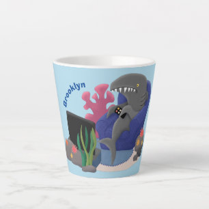 Funny shark watching TV cartoon Latte Mug