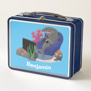 Funny shark watching TV cartoon Metal Lunch Box