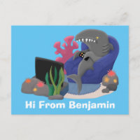 Funny shark watching TV cartoon