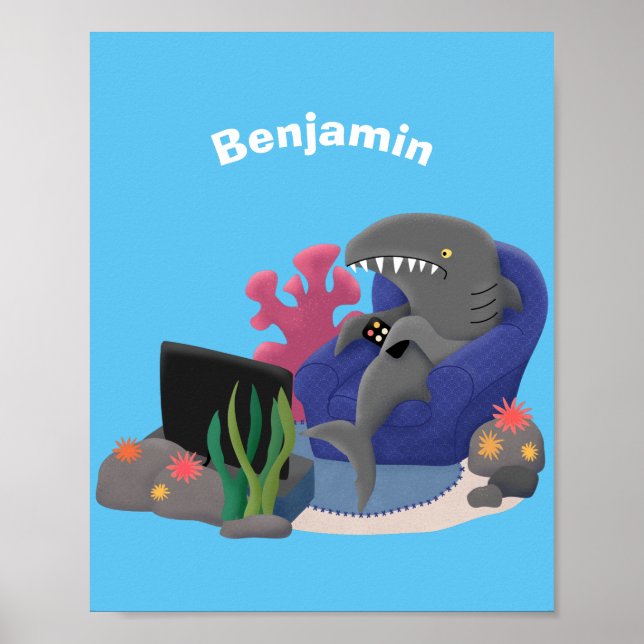 Funny shark watching TV cartoon Poster (Front)