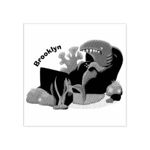 Funny shark watching TV cartoon Rubber Stamp