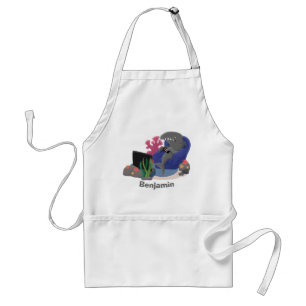 Funny shark watching TV cartoon Standard Apron