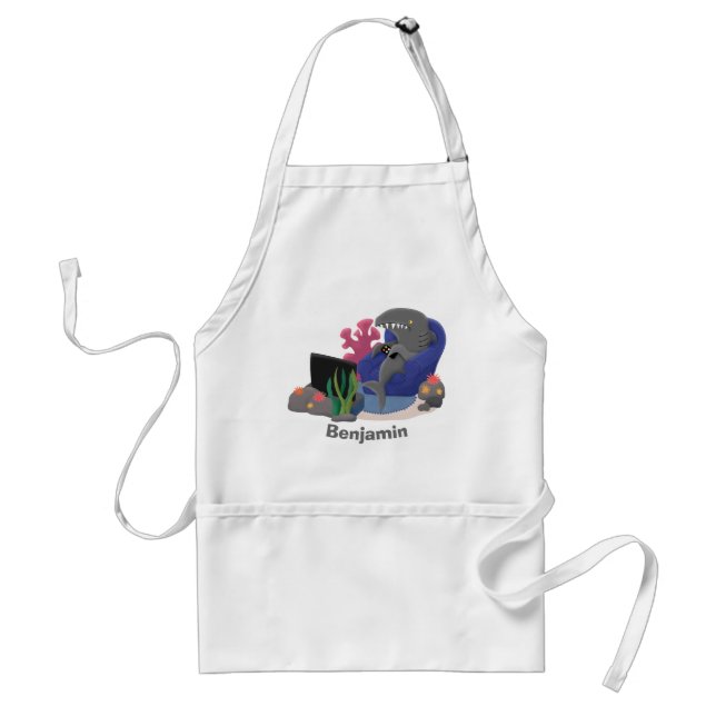 Funny shark watching TV cartoon Standard Apron (Front)