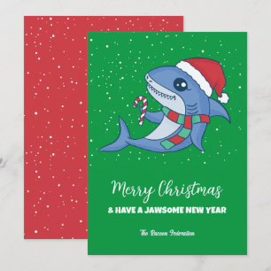 Funny Shark Winter Holiday Merry Christmas Card