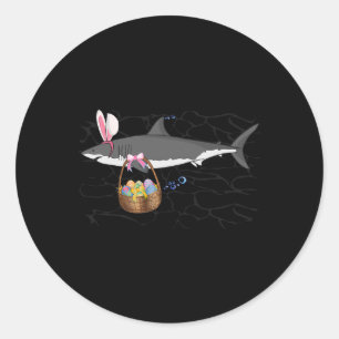 Funny Shark With Easter Sket And Bunny Ears Easter Classic Round Sticker