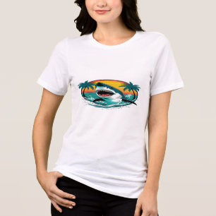 Funny Shark With Palm Trees And Beach Vibes Premiu Tri-Blend Shirt