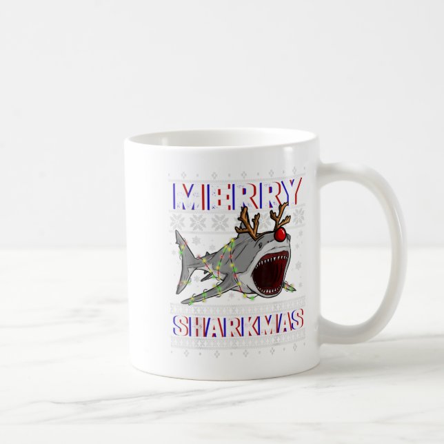 Funny Sharkmas Shark Ugly Christmas Sweaters  Coffee Mug (Right)