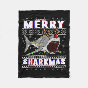 Funny Sharkmas Shark Ugly Christmas Sweaters Fleece Blanket