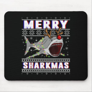 Funny Sharkmas Shark Ugly Christmas Sweaters Mouse Pad