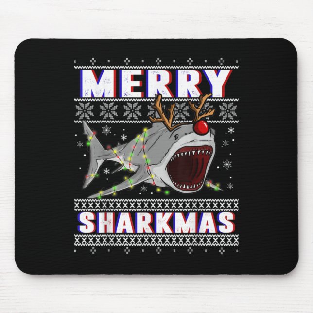 Funny Sharkmas Shark Ugly Christmas Sweaters  Mouse Pad (Front)