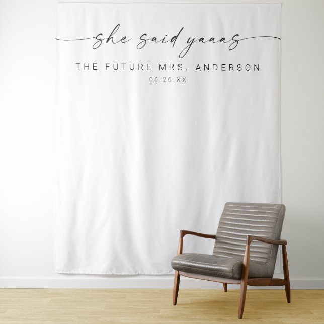 Funny She Said Yaaas Bridal Shower Decor Backdrop Tapestry (In Situ)