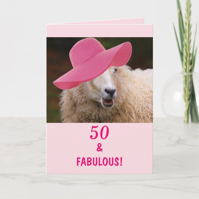 Funny Sheep 50 & Fabulous Birthday Card (Front)